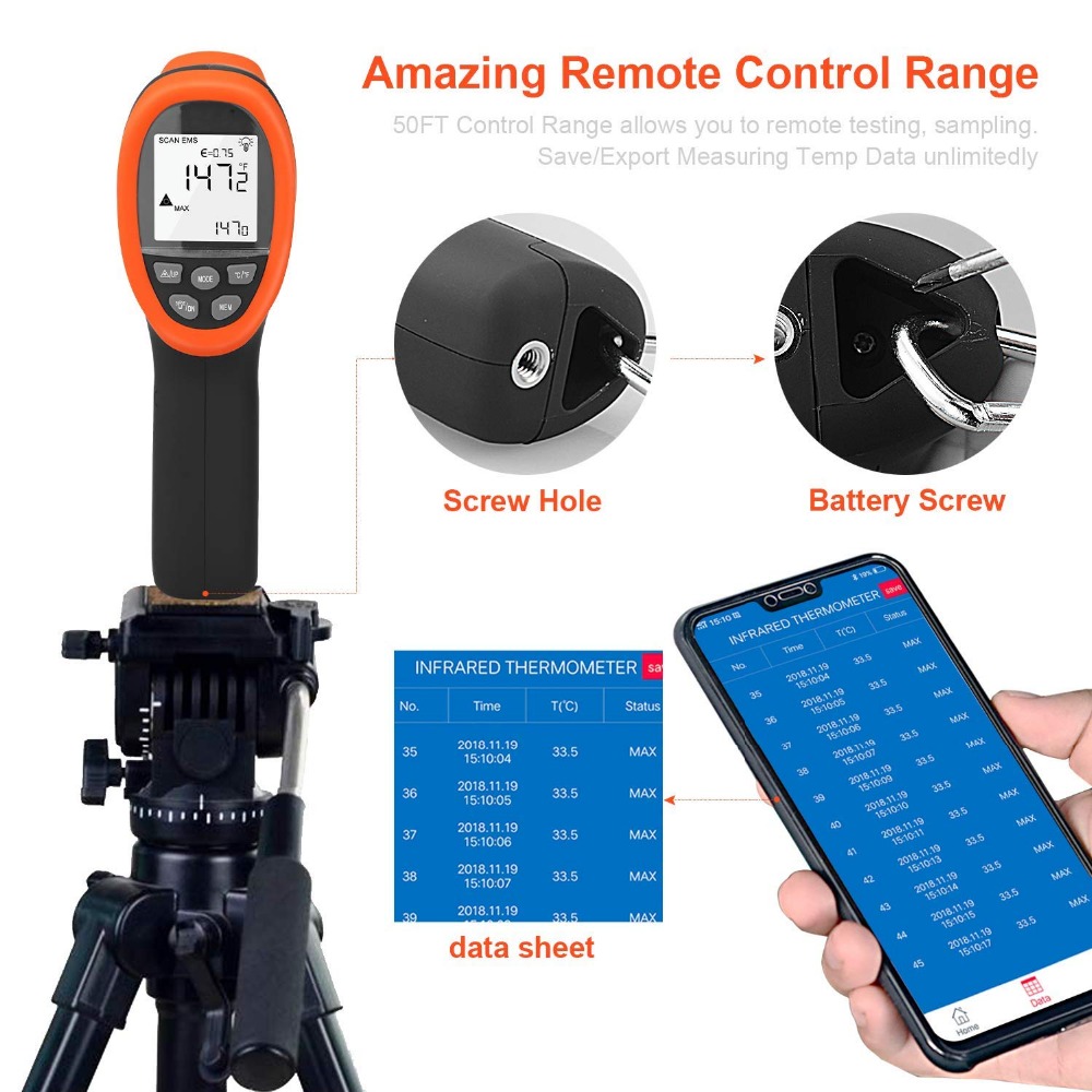 Industrial Laser Thermometer Gun - BTMETER Digital Pyrometer Non-Contact IR Thermometer