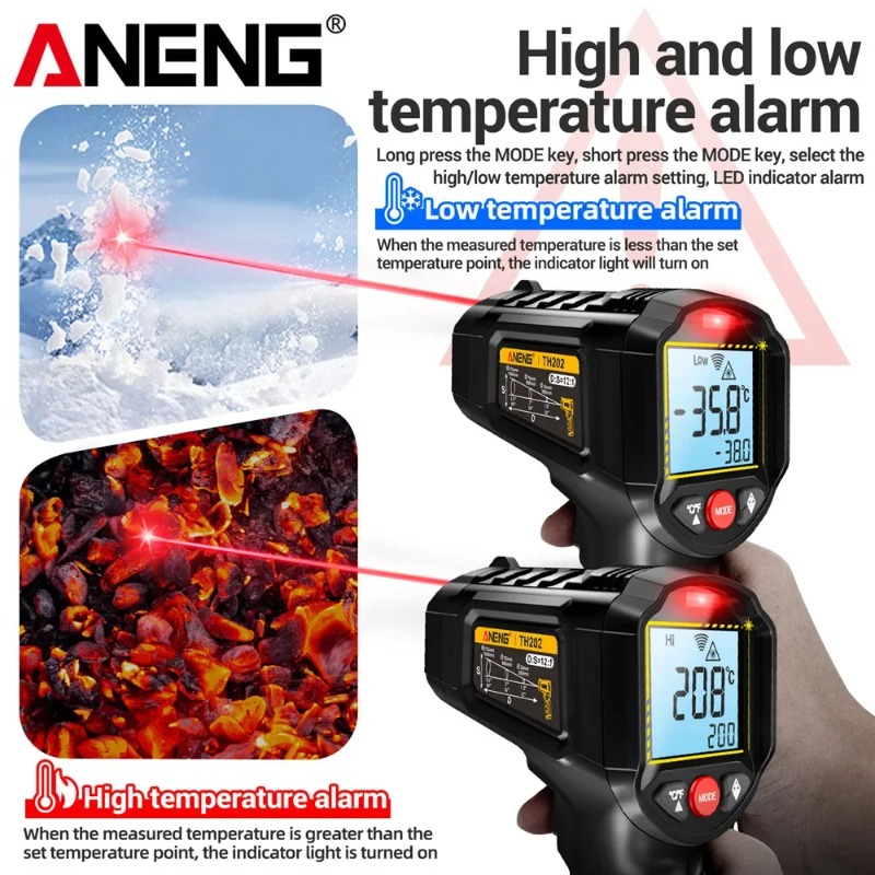 Industrial Laser Thermometer Gun - ANENG TH202 Non-contact Infrared Thermometer Industrial