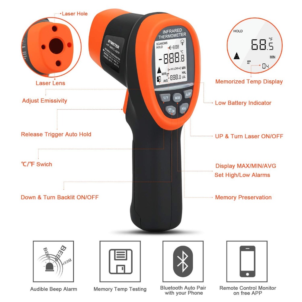 BTMETER Digital Pyrometer Non- - Industrial Laser Thermometer Gun recension och pris