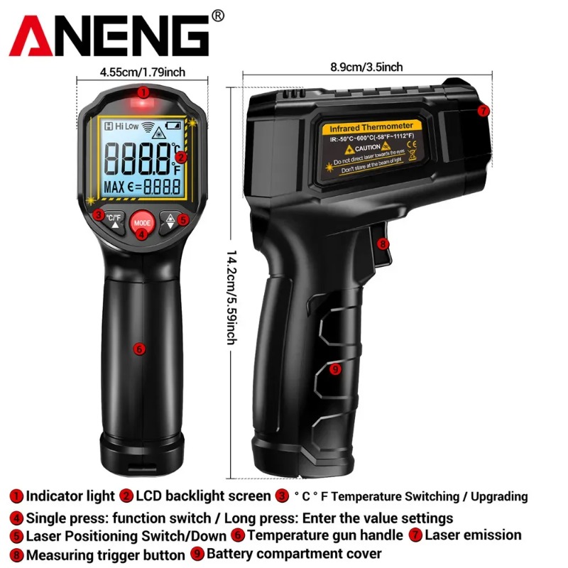 ANENG TH202 Non-contact Infrar - Industrial Laser Thermometer Gun recension och pris
